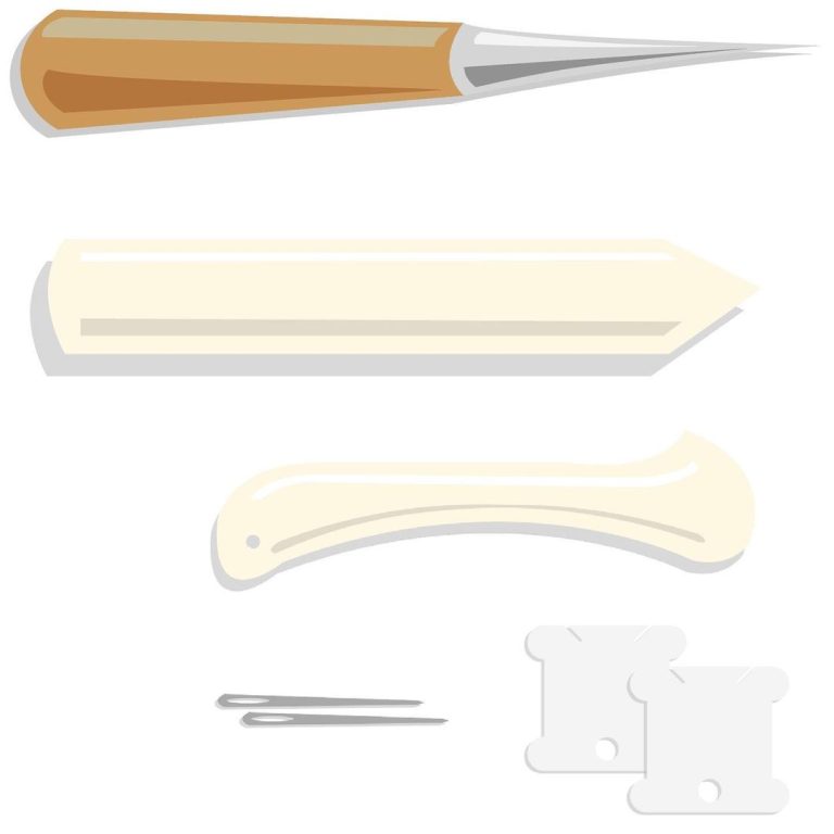 Read more about the article Day 265, freehand from life in Illustrator. Illustrations of bookbinding tools f