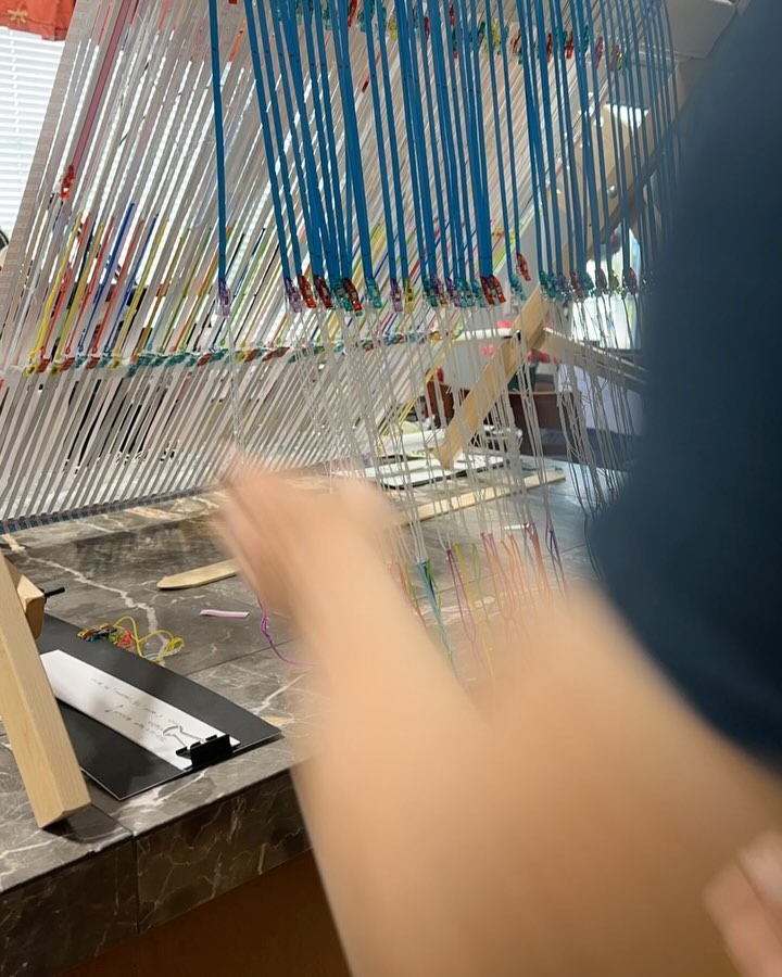 Read more about the article Here are three different steps of dressing the loom prior to the weaving of anot